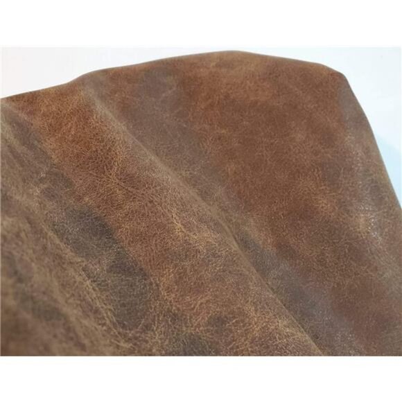 Leathers | Brown Distressed 2 Tone Oily Faux Vegan Leather PU (Peta Approved) - Picture 2 of 7
